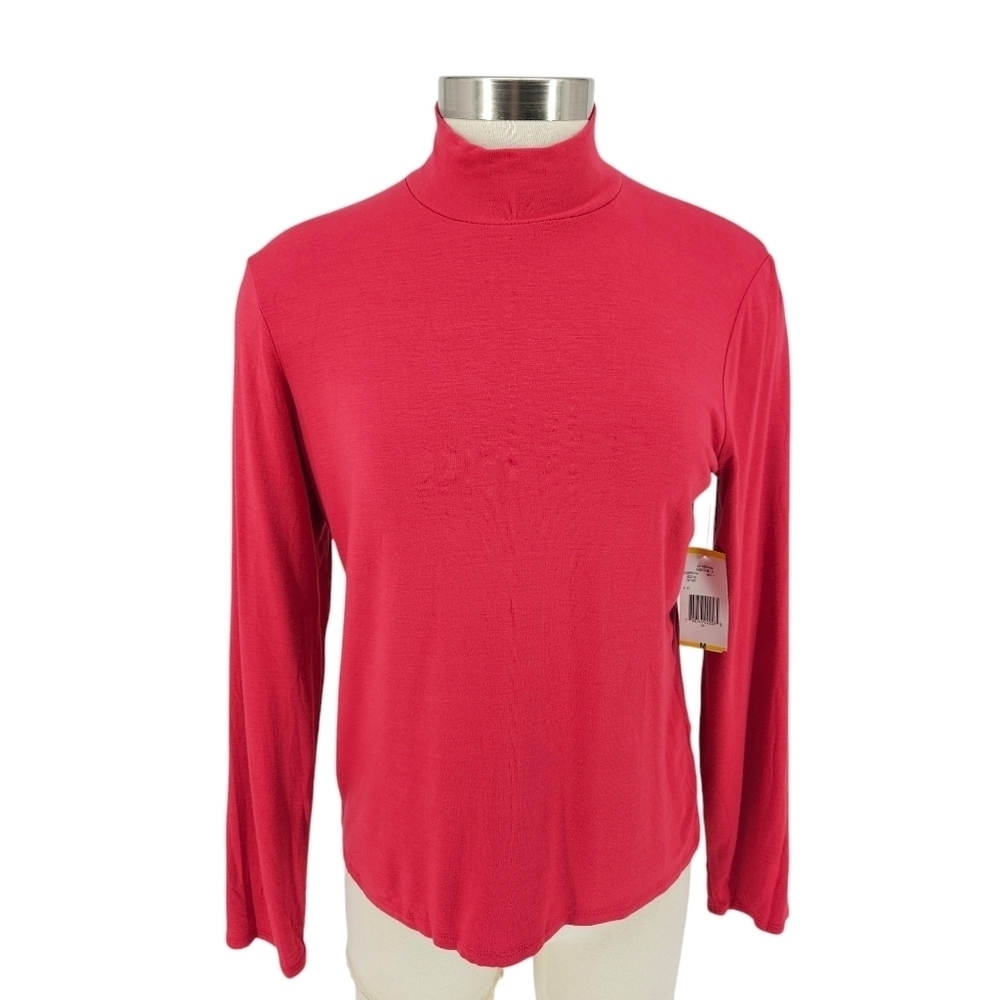 Jones New York Turtleneck Shirt Raspberry Pink Long Sleeve Knit Top Medium
